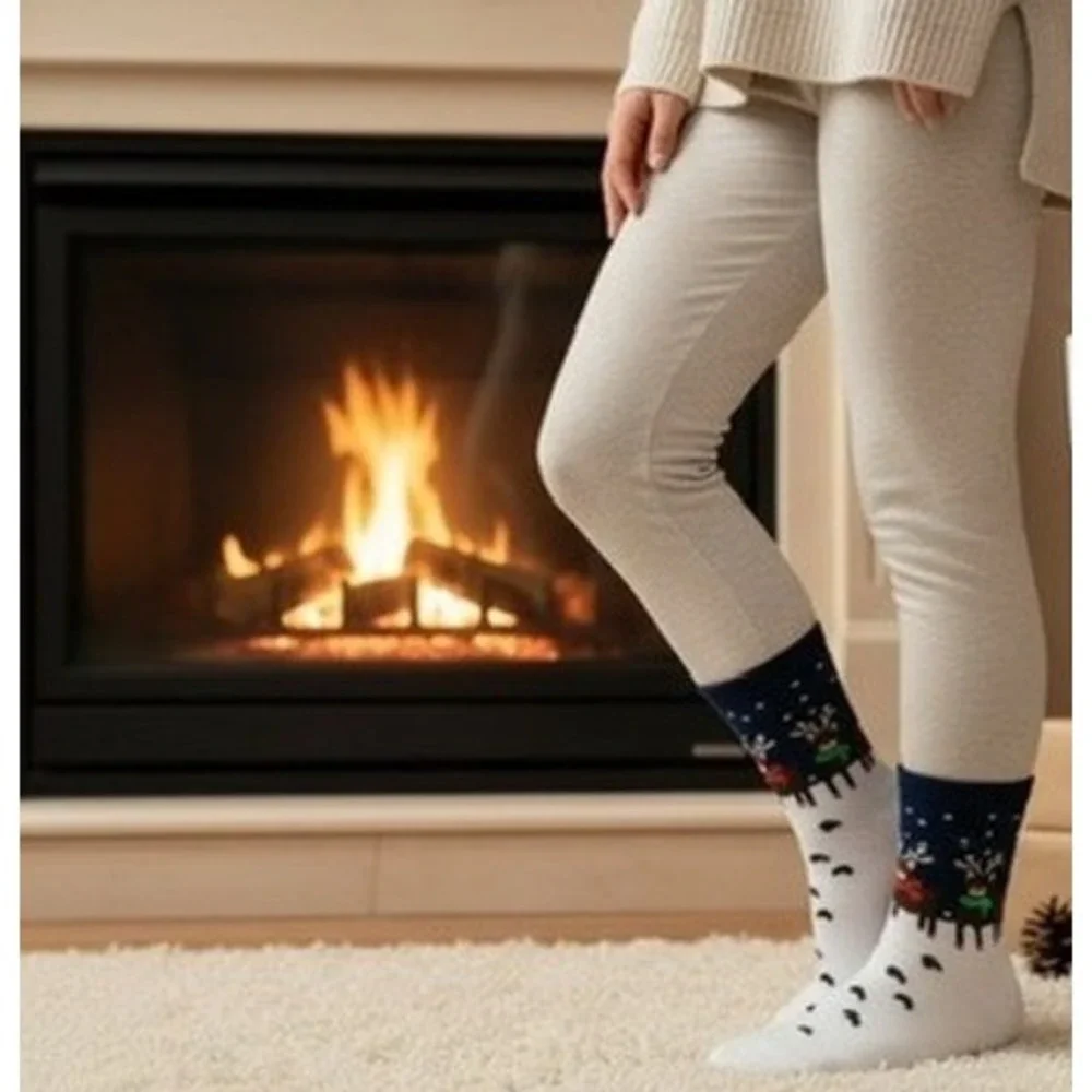 Novelty‎ Christmas Knit Socks 5.5-8.5 US Holiday Reindeer Unisex Soft Cozy NEW